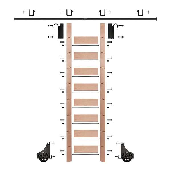 Meadow Lane Ladder 107 in. Pre-Finished Oak Black Hook with 8 ft. Rail Kit EG.300-107RO-08.08-PF